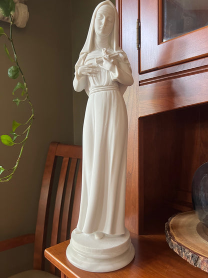Saint Rita of Cascia alabaster sculpture handcrafted in Italy on solid alabaster base
