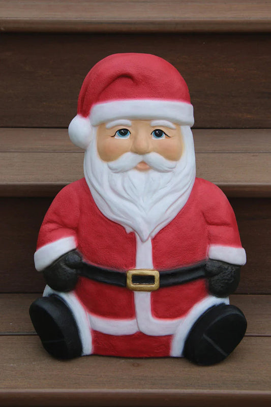 Contemporary Santa cast stone statue sitting holiday décor made in USA 16 inch