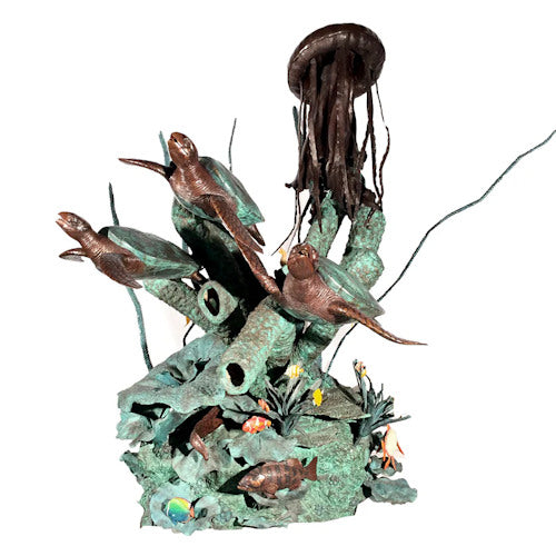 Coral Adventure Water Feature Bronze fountain with jellyfish turtles sculpture
