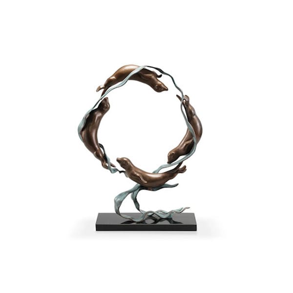 Sea Otter Spectacle Sculpture on Marble Base marble of brass fine art