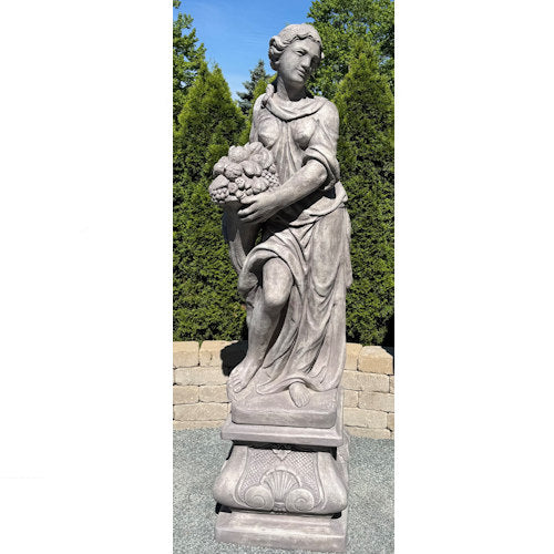 cornucopia Summer Goddess Life-Size Garden Statue on Italian Pedestal estate sculpture