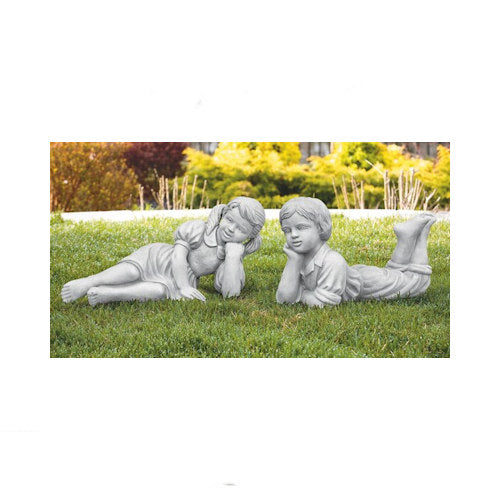 Seedlings Reclining Girl and Boy Statues Laying on belly Children 