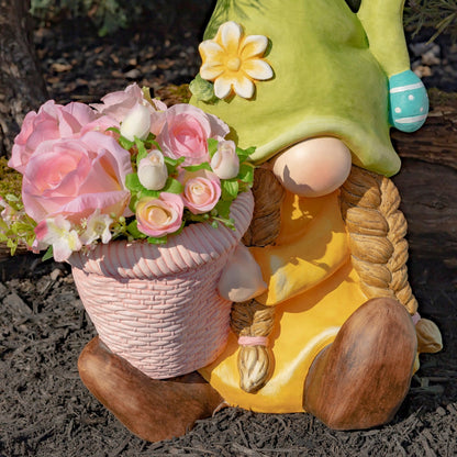 Set of 2 Assorted Spring Garden Gnomes with Planters - angle 2