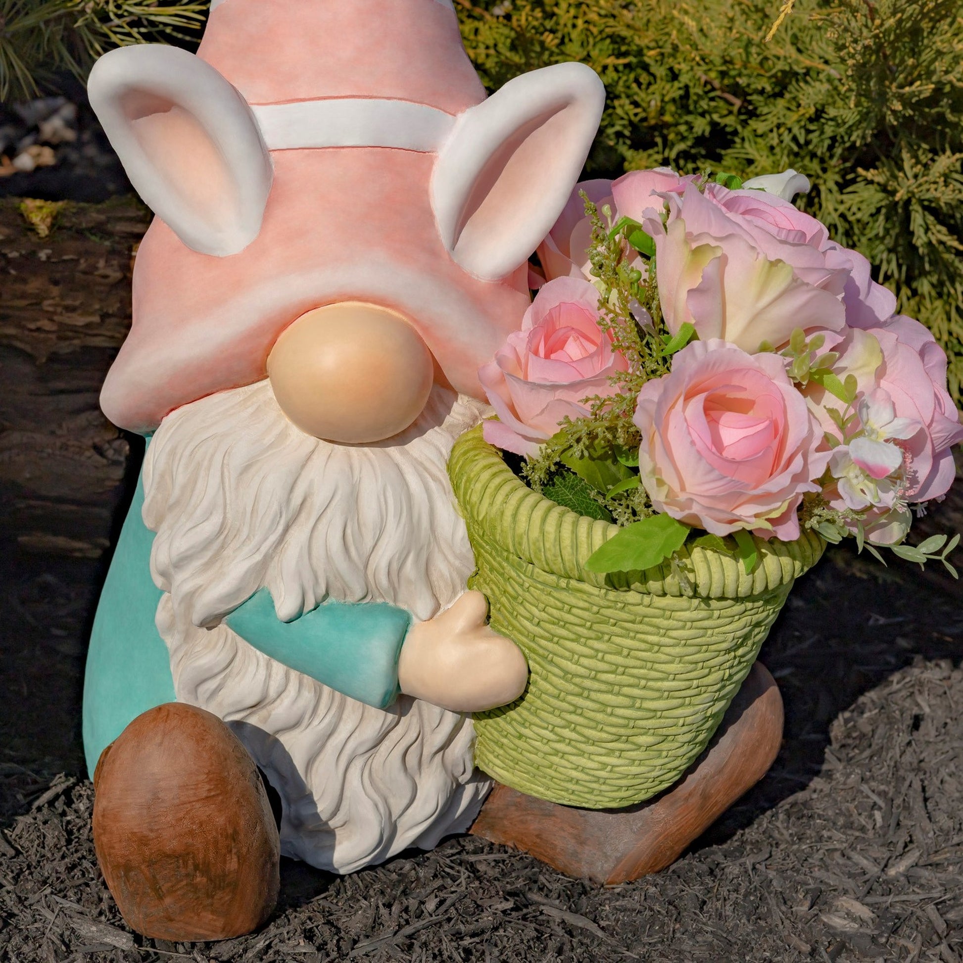 Set of 2 Assorted Spring Garden Gnomes with Planters - angle 3