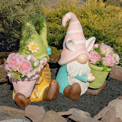 Set of 2 Assorted Spring Garden Gnomes with Planters - angle 4