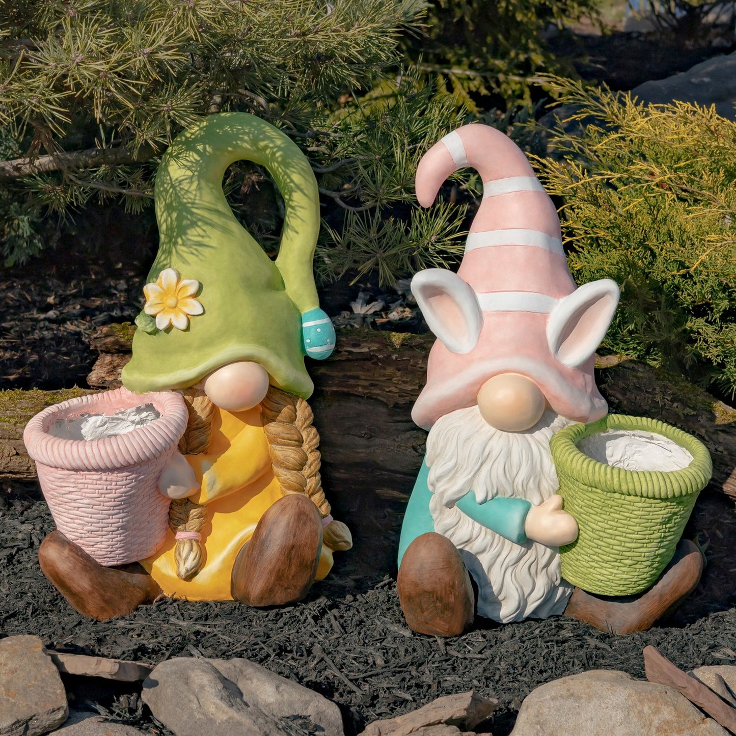 Set of 2 Assorted Spring Garden Gnomes with Planters - angle 5