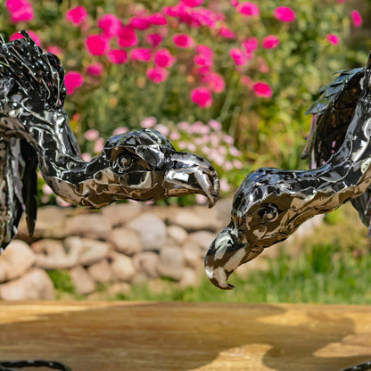 Set of 2 Galvanized Iron Vulture Figurines "Scavenger & Swoop" - angle 2