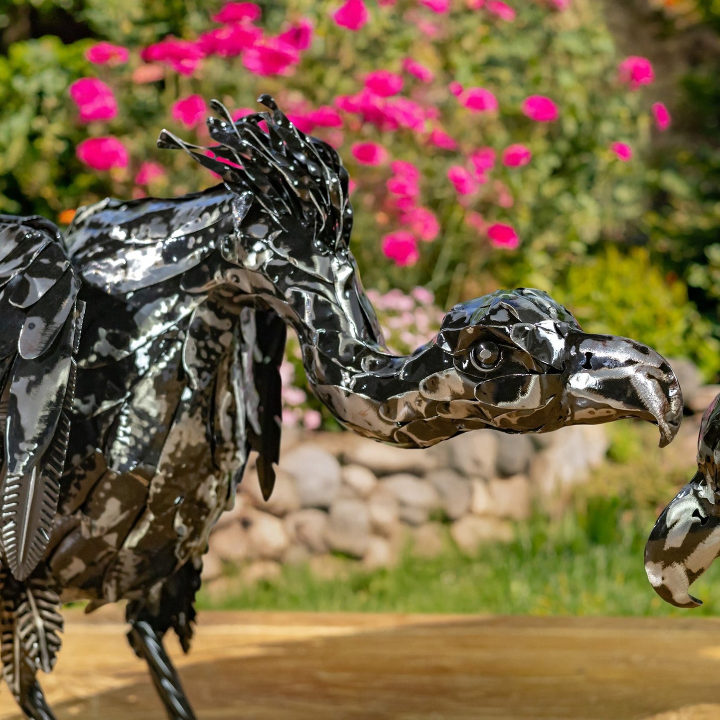Set of 2 Galvanized Iron Vulture Figurines "Scavenger & Swoop" - angle 3