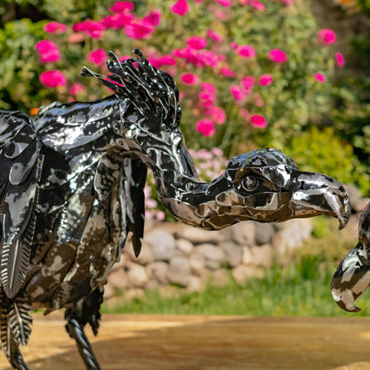 Set of 2 Galvanized Iron Vulture Figurines "Scavenger & Swoop" - angle 3