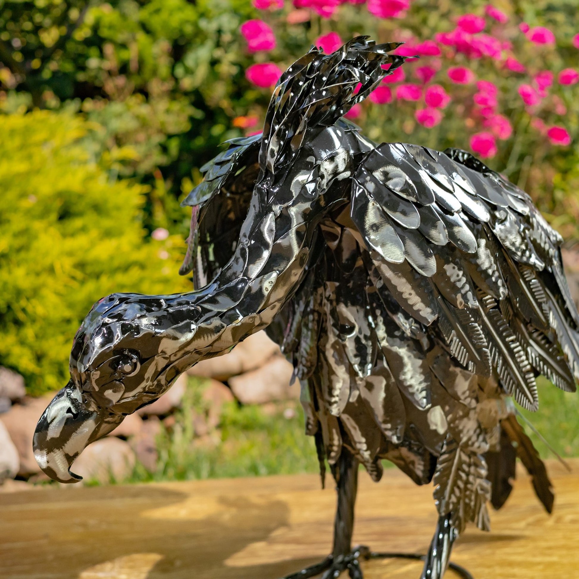 Set of 2 Galvanized Iron Vulture Figurines "Scavenger & Swoop" - angle 4
