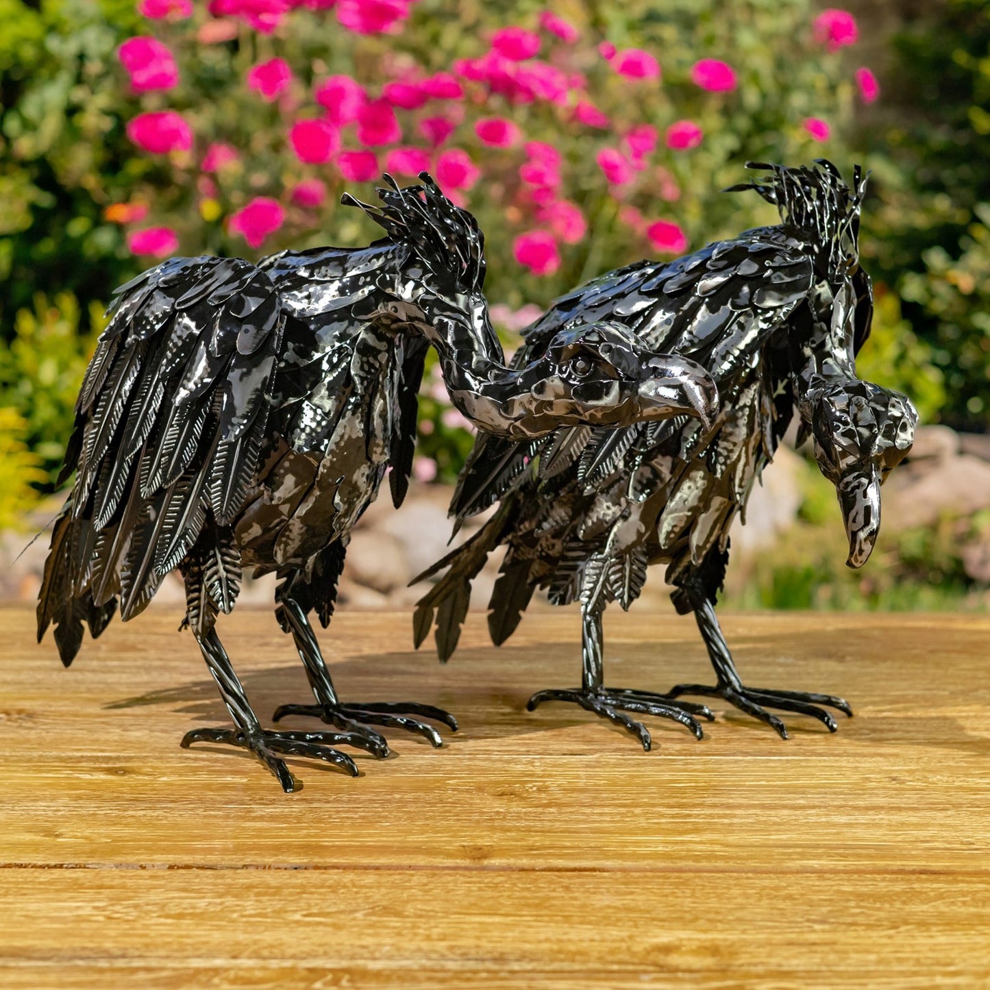 Set of 2 Galvanized Iron Vulture Figurines "Scavenger & Swoop" - angle 5