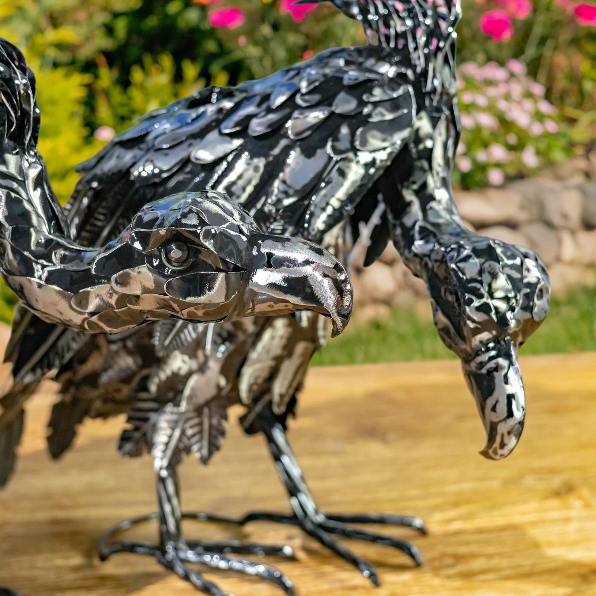 Set of 2 Galvanized Iron Vulture Figurines "Scavenger & Swoop" - angle 6
