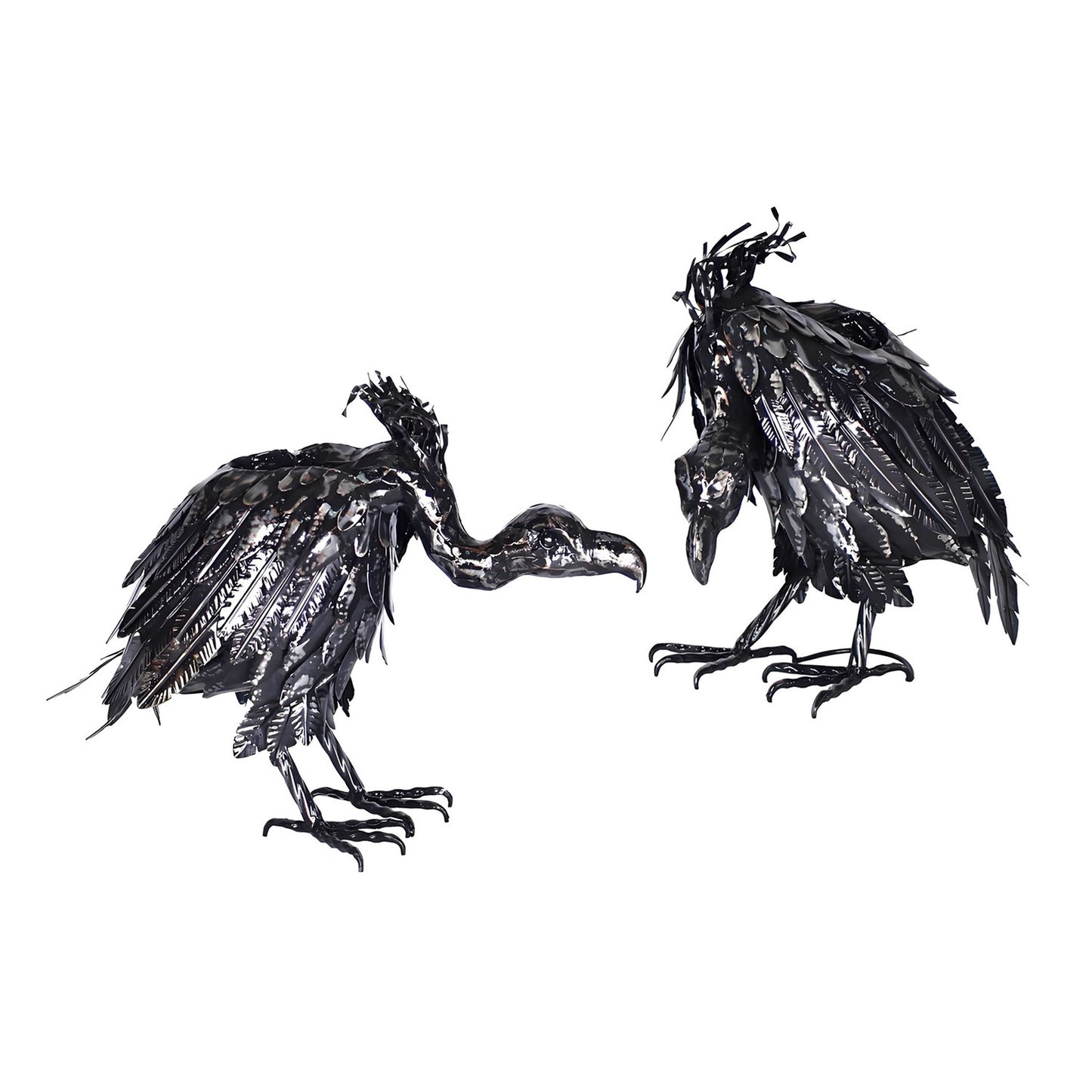 Set of 2 Galvanized Iron Vulture Figurines "Scavenger & Swoop" - angle 8