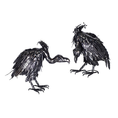 Set of 2 Galvanized Iron Vulture Figurines "Scavenger & Swoop" - angle 8