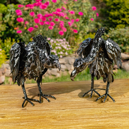 Set of 2 Galvanized Iron Vulture Figurines "Scavenger & Swoop"