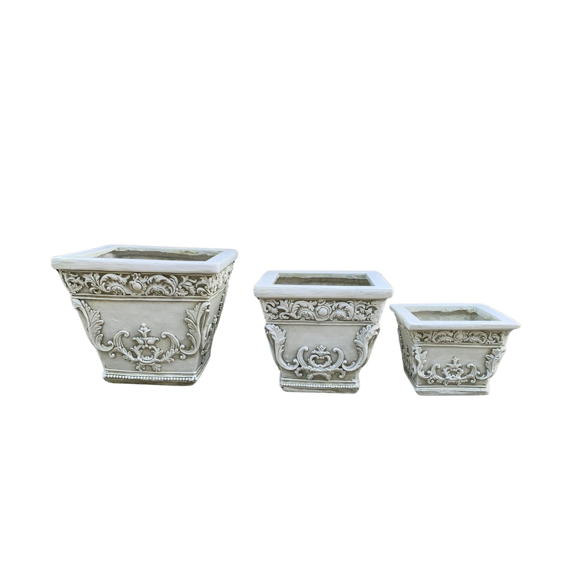 Baroque Scrollwork Planters – Set of 3 Antique White