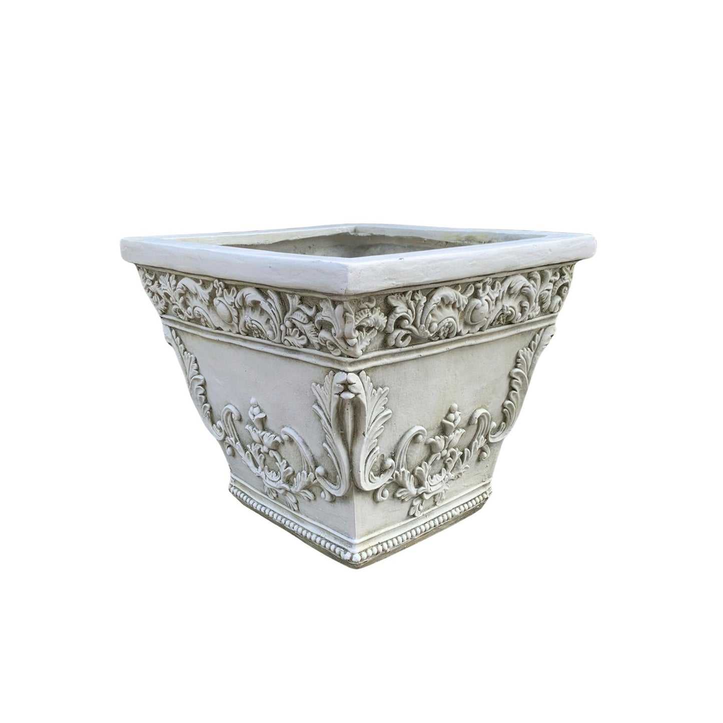French Scrollwork Square Planters – Set of 3 Antique White