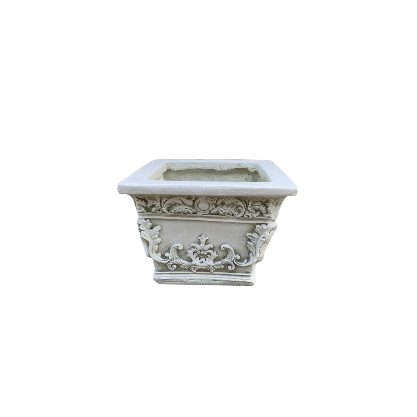 Neoclassical Square Planter Set – Antique White close up of small vase - angle 5