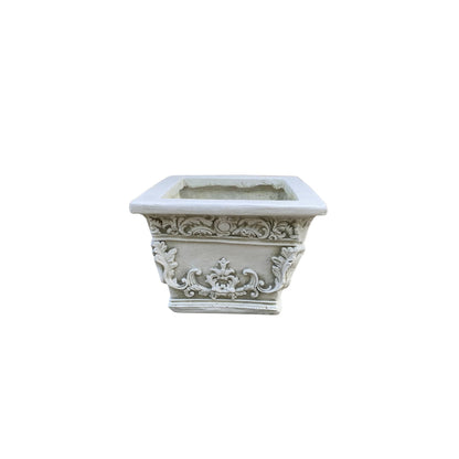 Neoclassical Square Planter Set – Antique White close up of small vase - angle 5