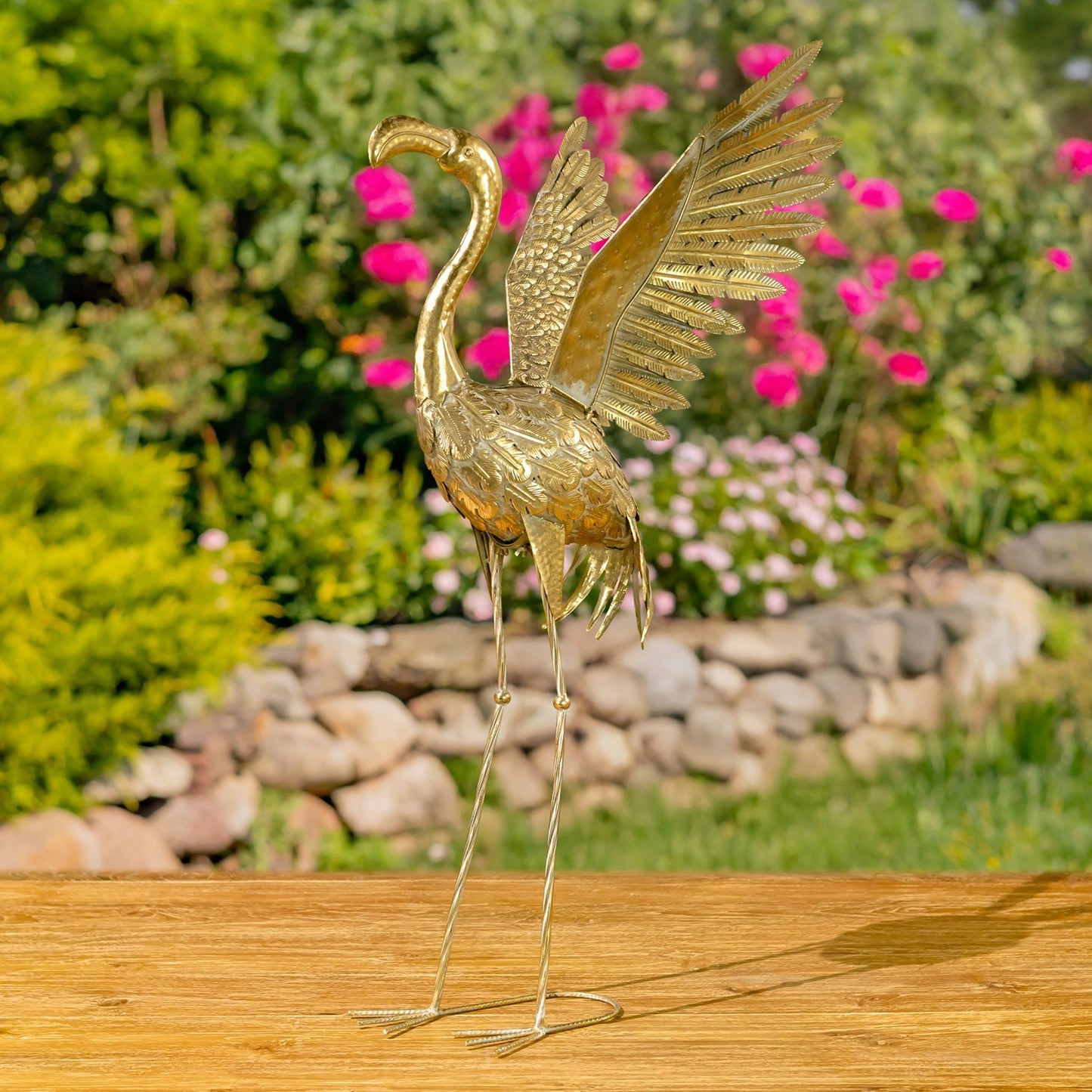 Set of 4 Assorted Metallic Gold Flamingo Garden Figurines - angle 4