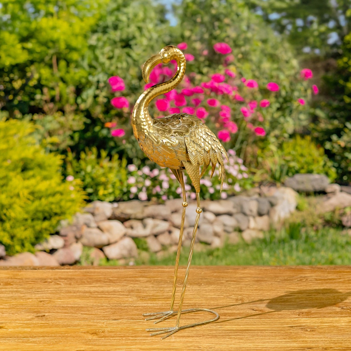 Set of 4 Assorted Metallic Gold Flamingo Garden Figurines - angle 6