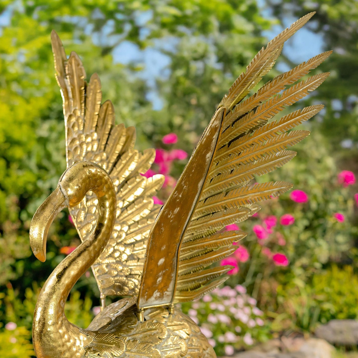 Set of 4 Assorted Metallic Gold Flamingo Garden Figurines - angle 7