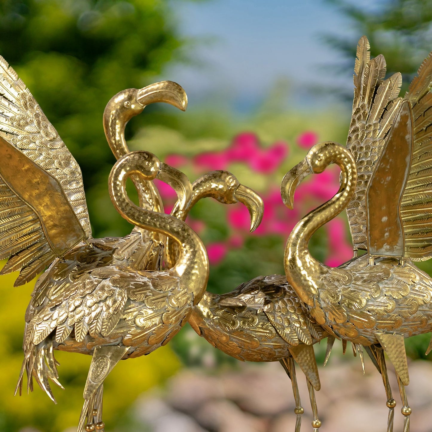 Set of 4 Assorted Metallic Gold Flamingo Garden Figurines