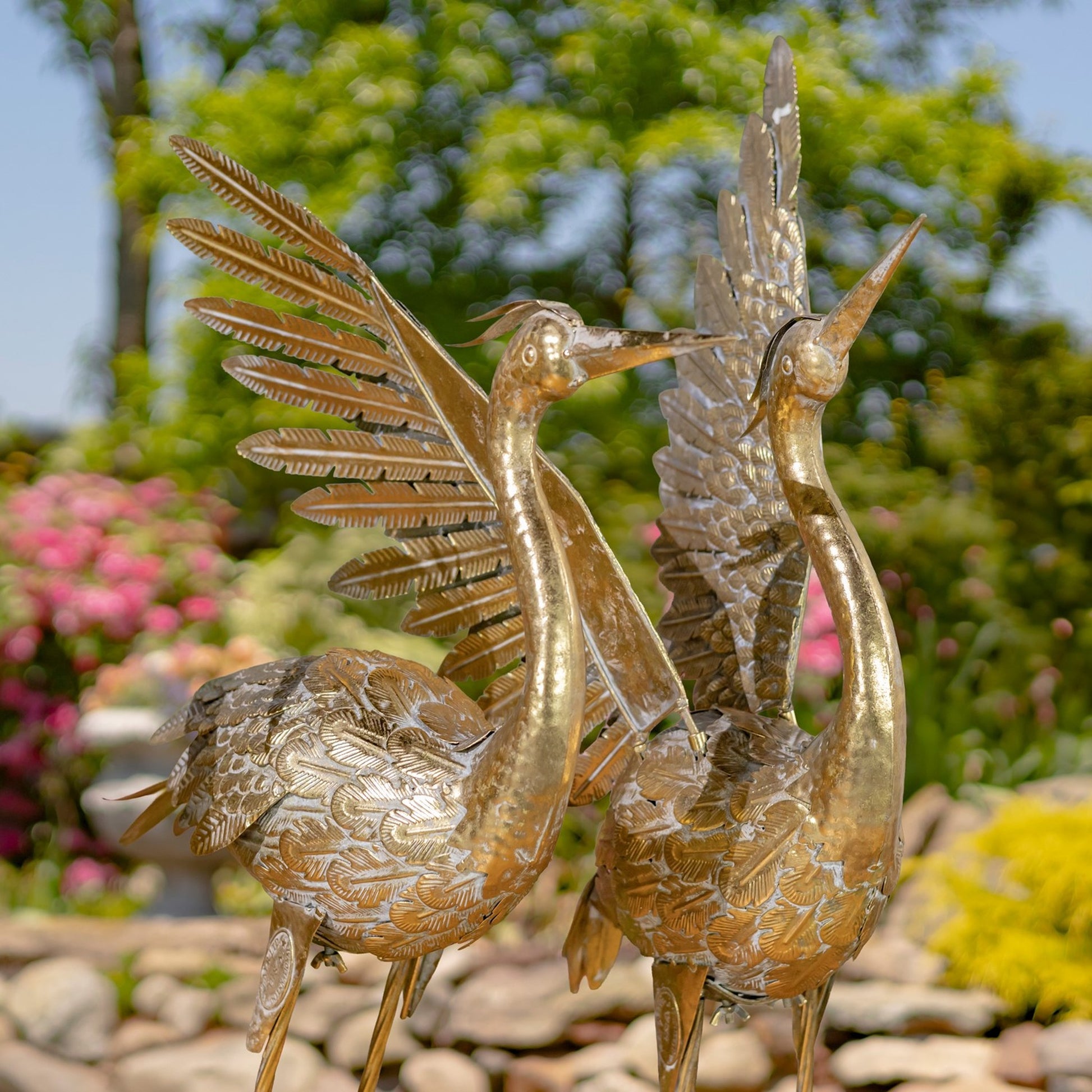 Set of 4 Assorted Metallic Gold Heron Garden Figurines - angle 3