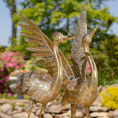 Set of 4 Assorted Metallic Gold Heron Garden Figurines - angle 3