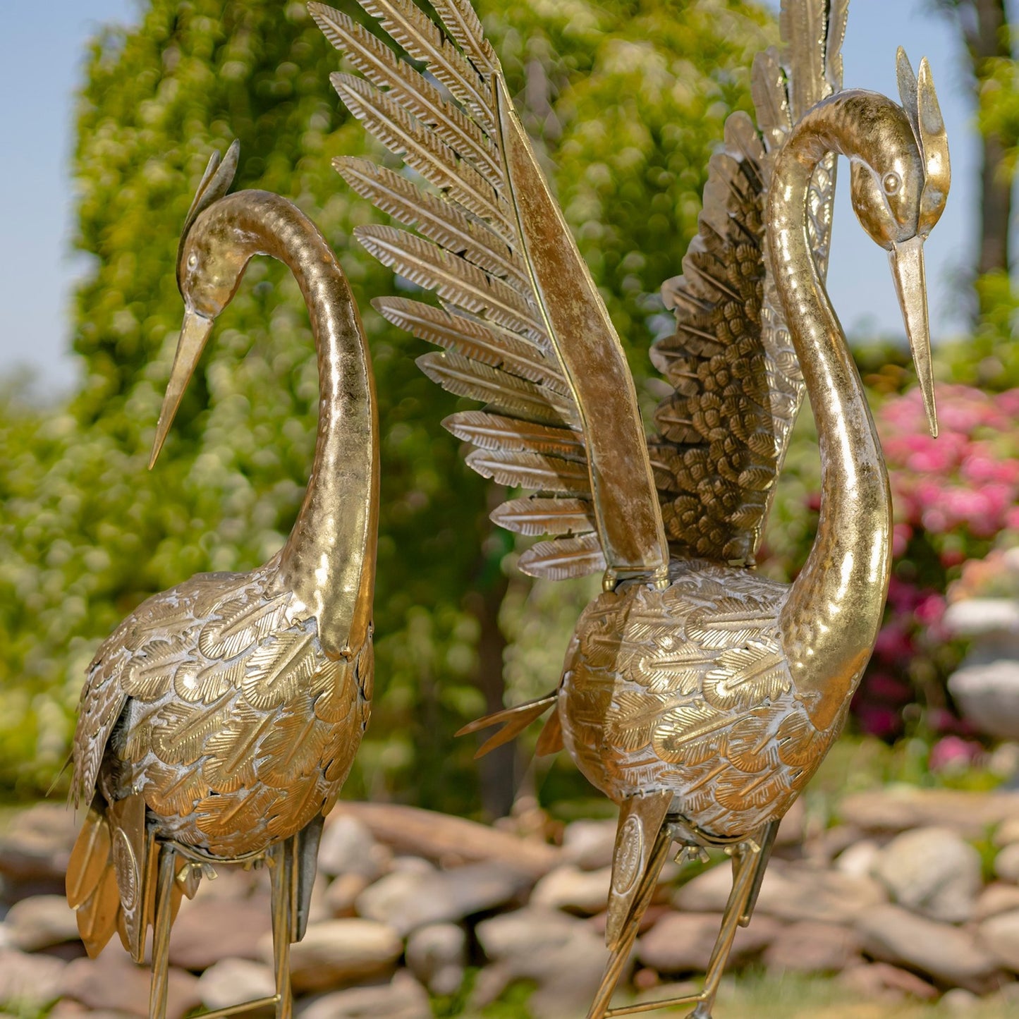 Set of 4 Assorted Metallic Gold Heron Garden Figurines - angle 4