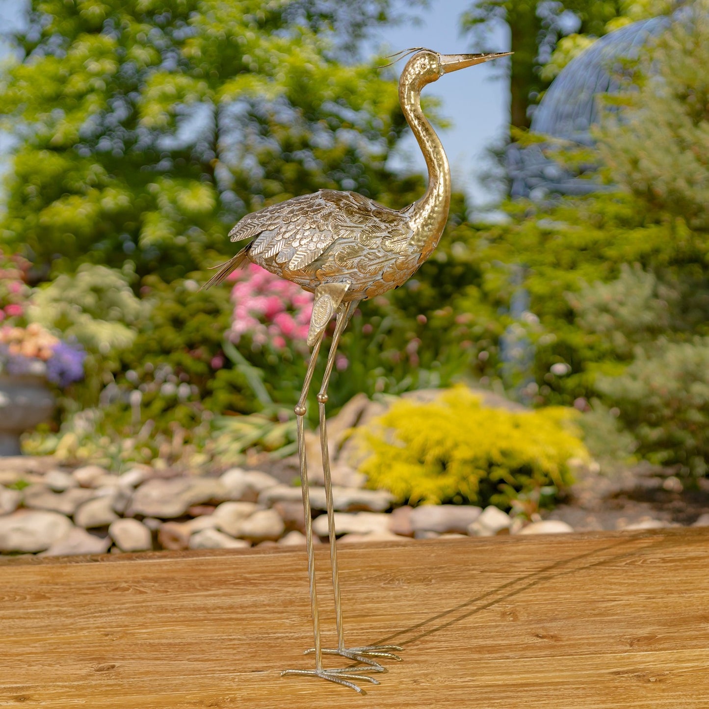 Set of 4 Assorted Metallic Gold Heron Garden Figurines - angle 6