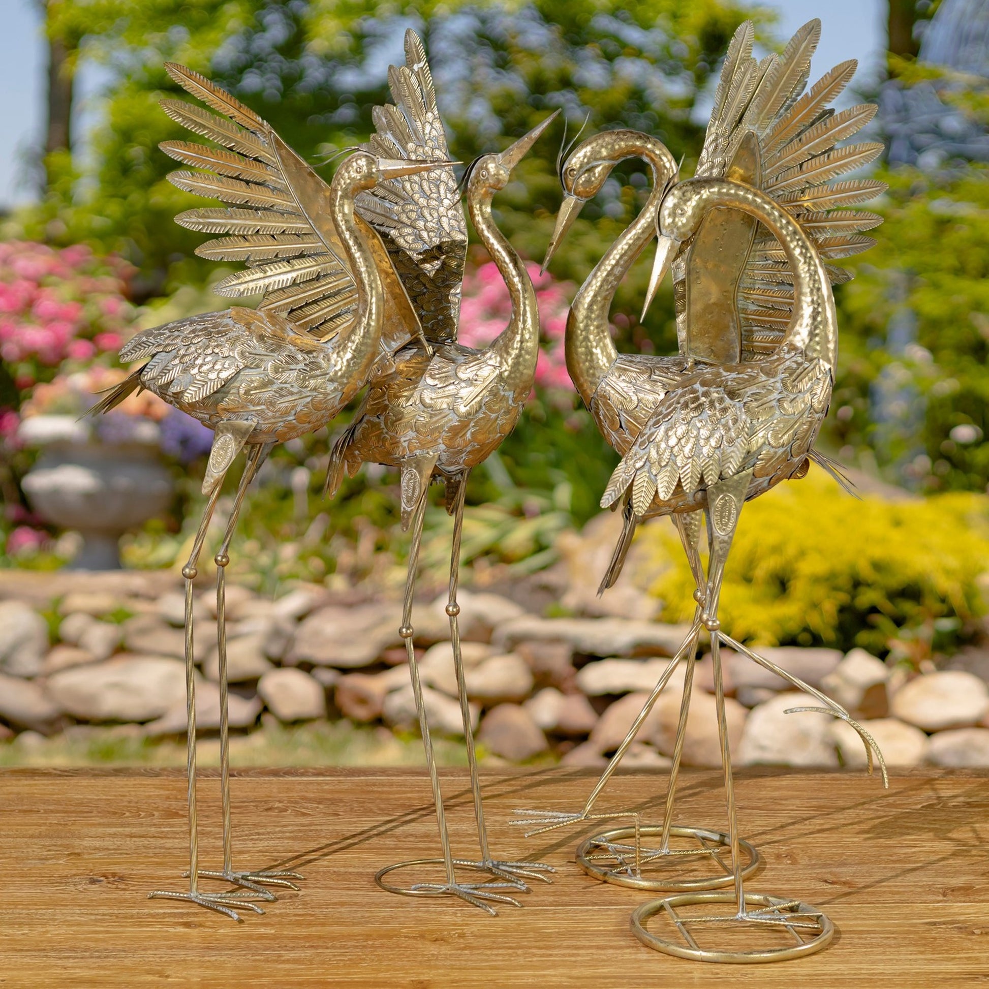 Set of 4 Assorted Metallic Gold Heron Garden Figurines
