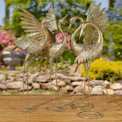 Set of 4 Assorted Metallic Gold Heron Garden Figurines