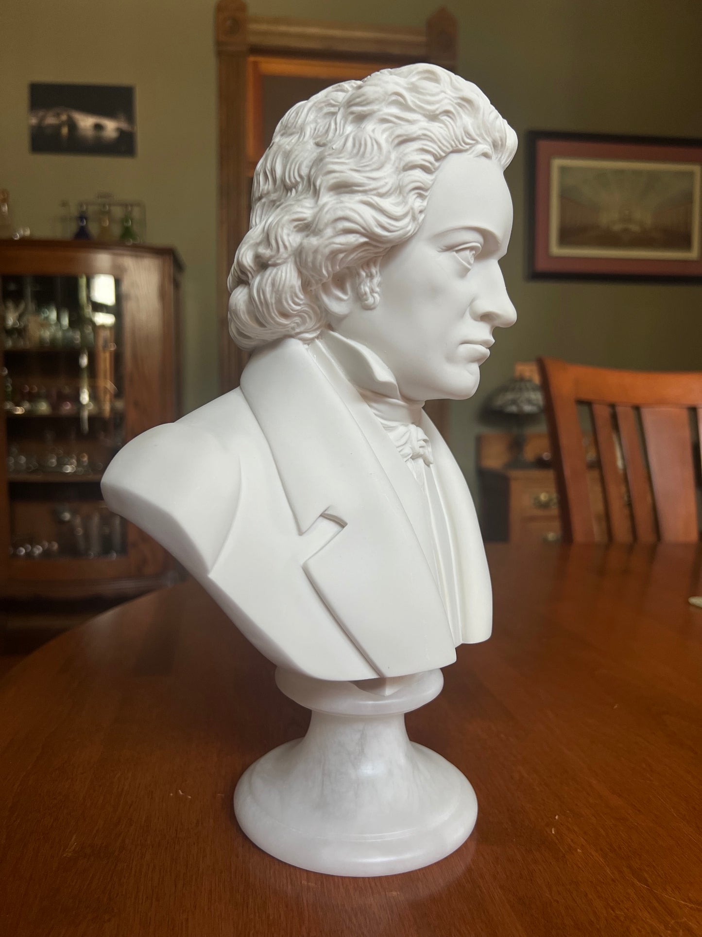 Beethoven museum-style portrait bust with formal coat and neck cloth