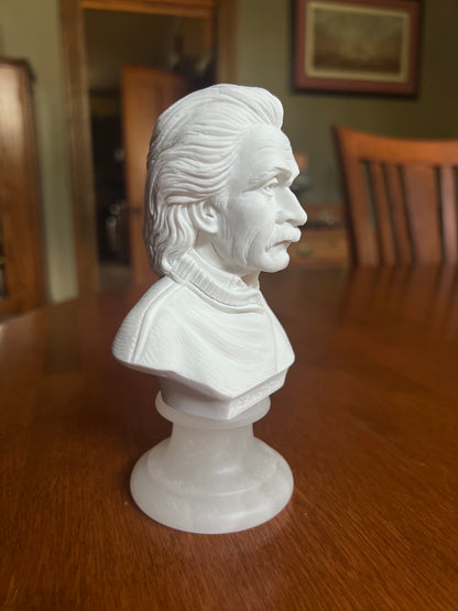 Albert Einstein collectible sculpture on pedestal base side view