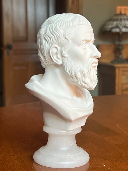 Side view Plato bust mounted on genuine alabaster base
