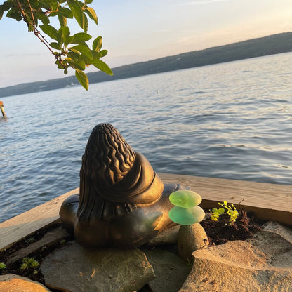 Back view Sigrid Herr small Western Buddha sculpture feminine art meditation statue