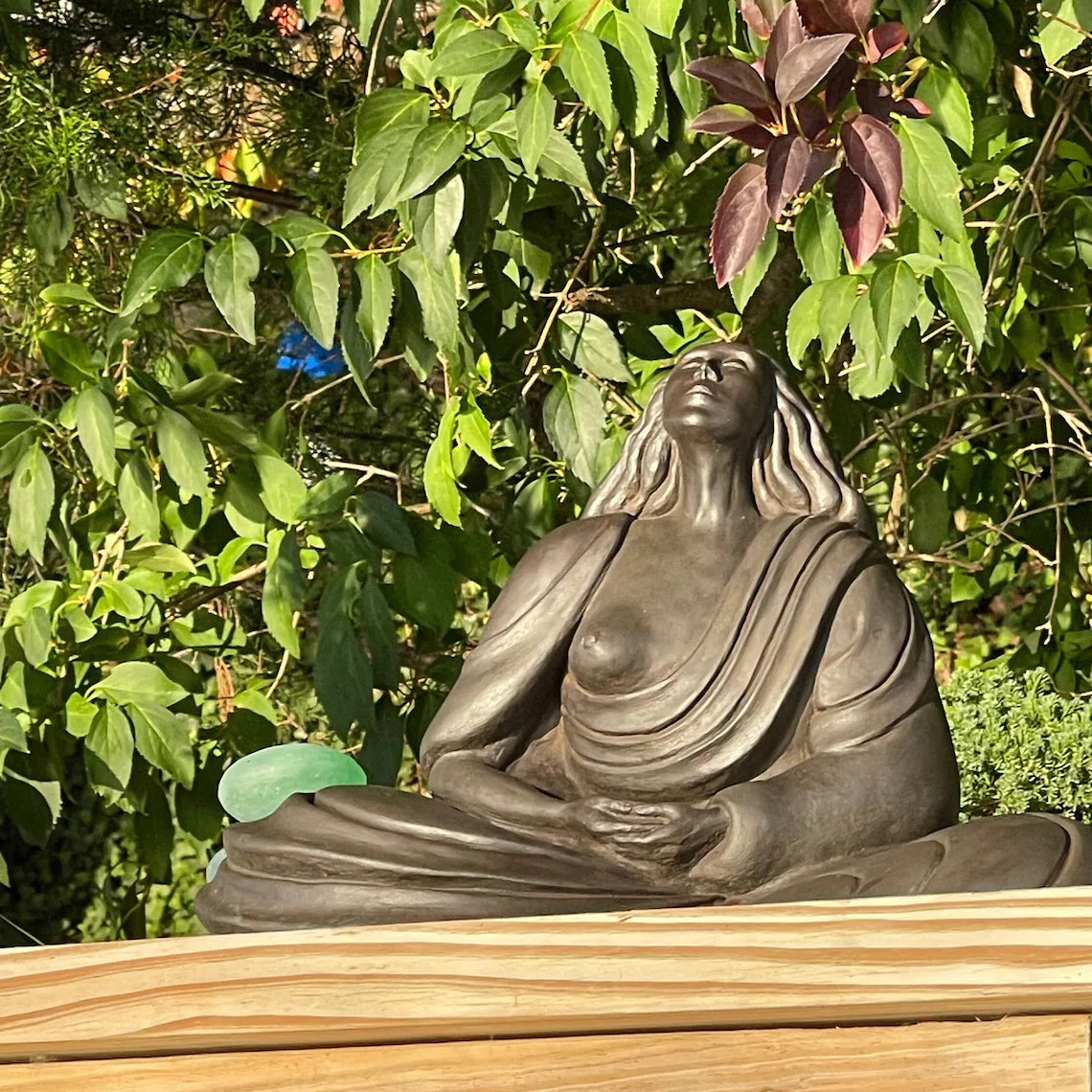 Sigrid Herr small Western Buddha sculpture feminine art meditation statue breast exposed