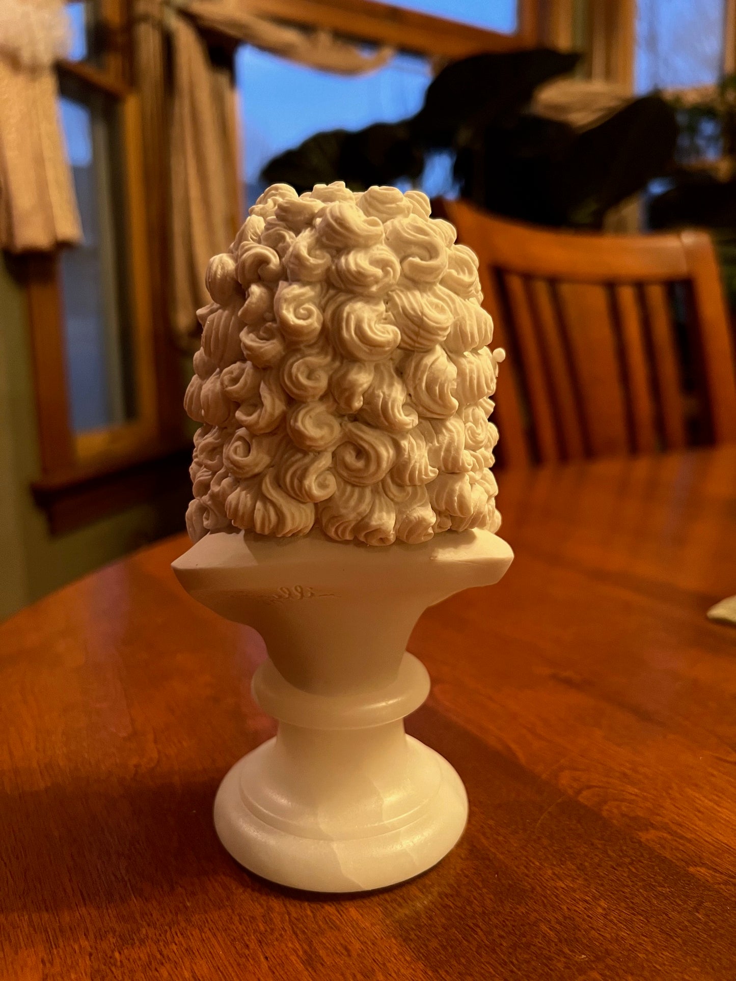 Back View Sir Isaac Newton alabaster bust honoring the legendary physicist and mathematician