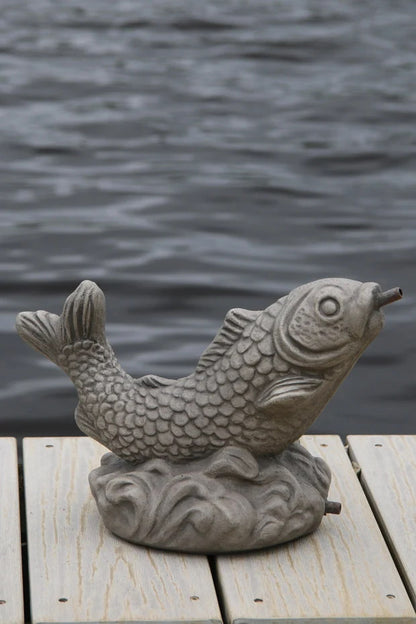 Curling Carp Piped Garden Fountain Statue – 12" Long
