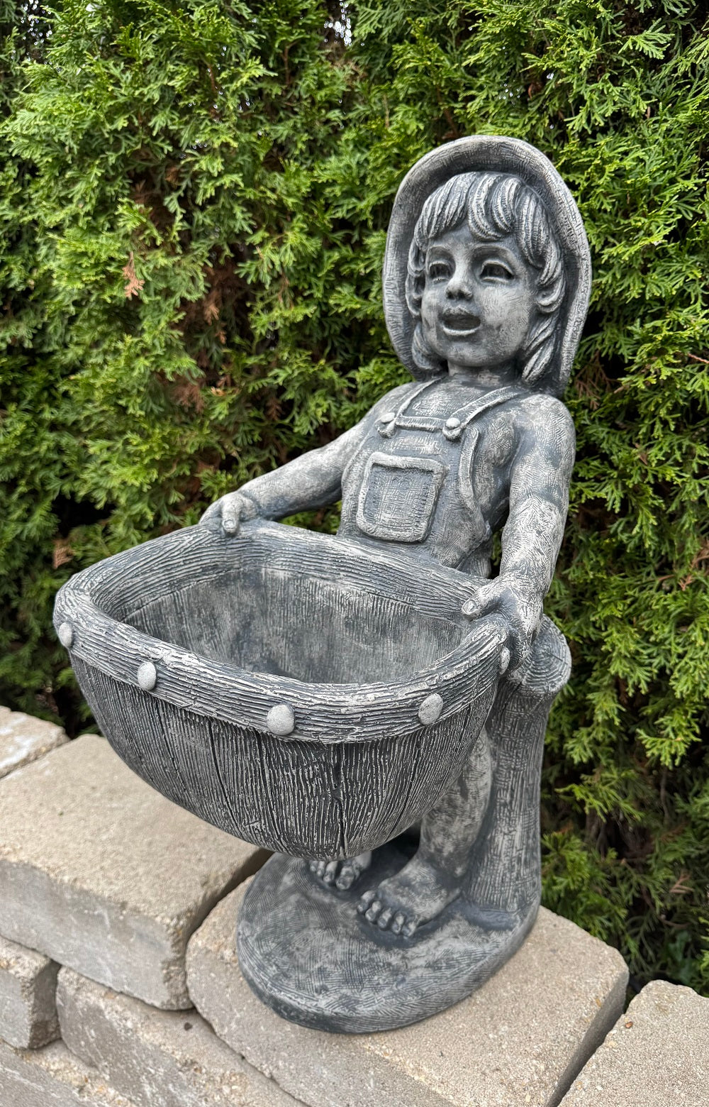 Small Flower Girl Garden Planter Henri Studio child sculpture holding basket