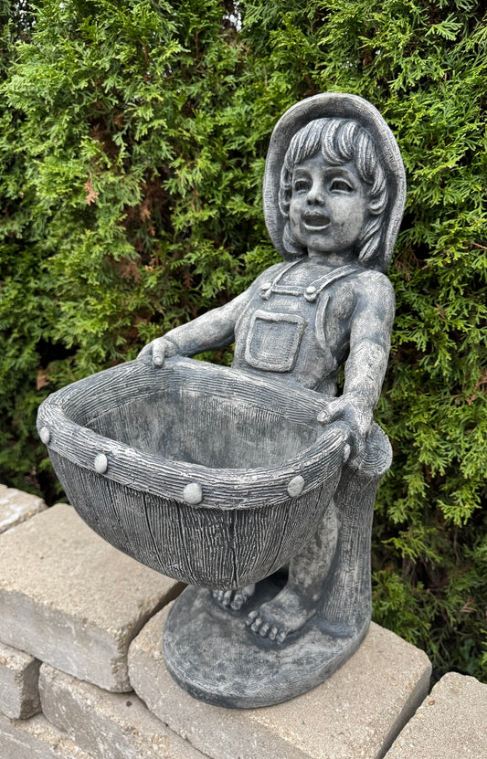 Small Flower Girl Garden Planter Henri Studio child sculpture holding basket