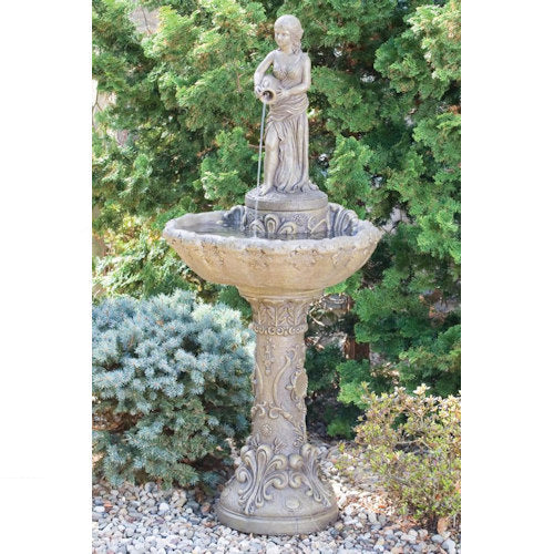 Girl With Jug On Scroll Shell Cement Fountain