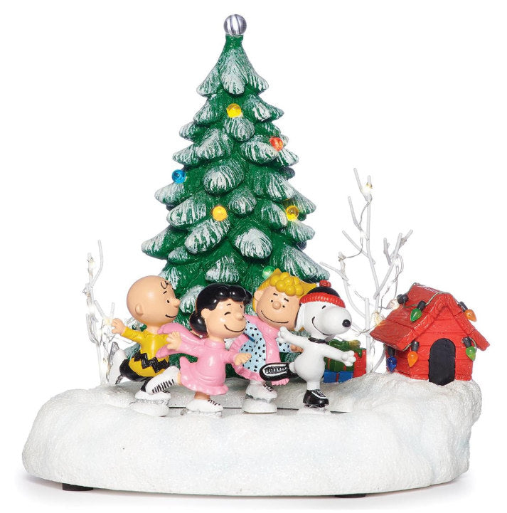 Peanuts Christmas skating pond musical lighted scene with Snoopy and friends
