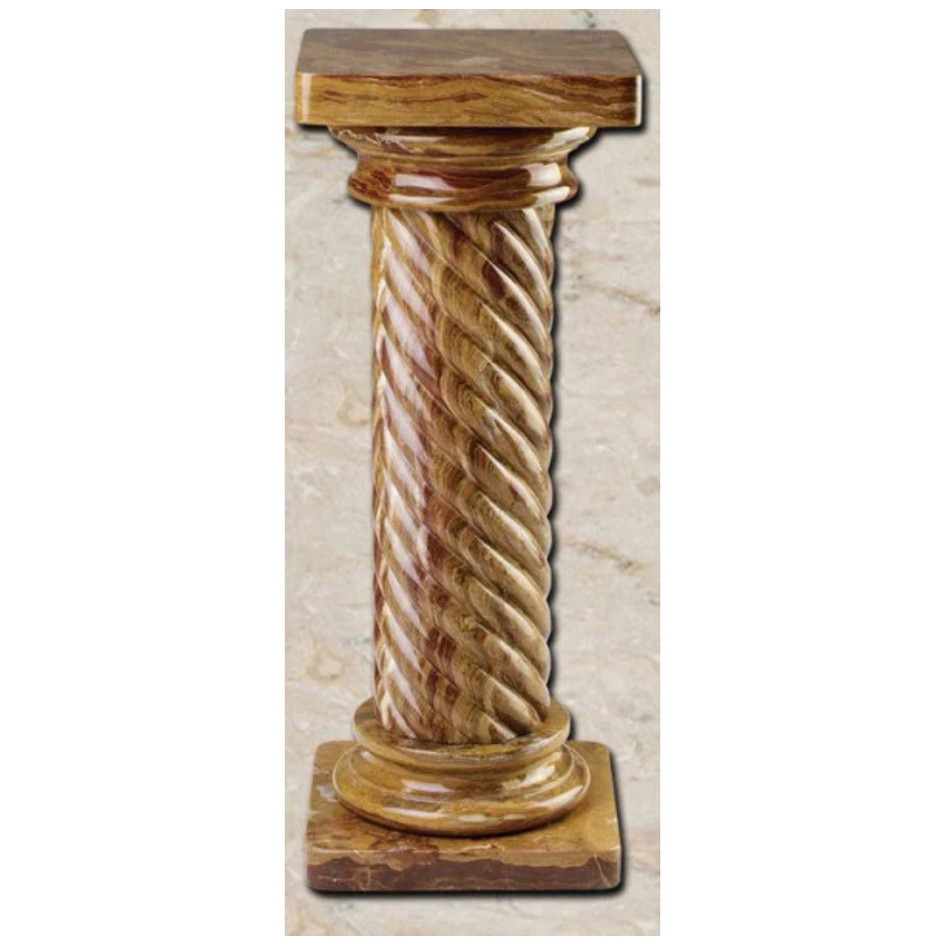 Hand Carved Marble Pedestal - 37 Inches Tall - Spiral Braid Design