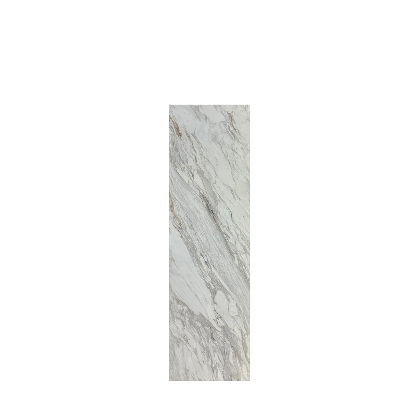 Tall white marble pedestal with natural veining on square base for displaying statuary