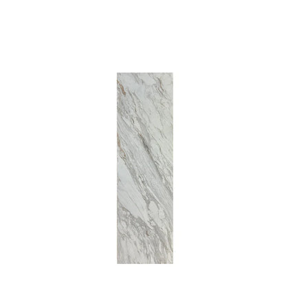 Tall white marble pedestal with natural veining on square base for displaying statuary