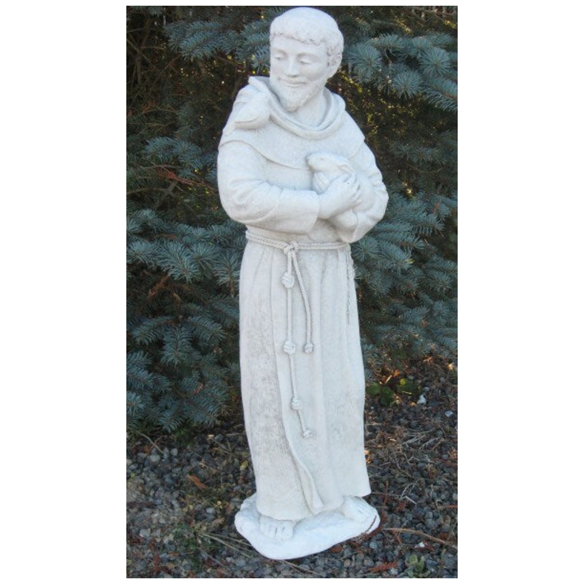Stone Statues of Saints - St. Francis sculpture with rabbit and dove