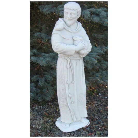 Stone Statues of Saints - St. Francis sculpture with rabbit and dove