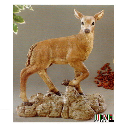 Standing Doe Deer Garden Statue Cast Stone Realistic Coloring Sculpture